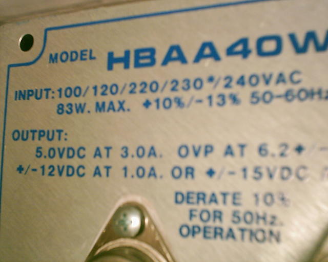 Input:

100/120/220/230*/240VAC

Output: 

5.0VDC @ 3.0A and

+/-12VDC @ 1.0A or +/-15VDC @ 0.8A
